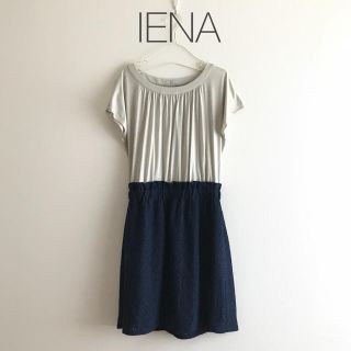 イエナ(IENA)の美品◇IENAイエナ ドッキング半袖ワンピース レーススカート 春夏 通勤仕事(ひざ丈ワンピース)