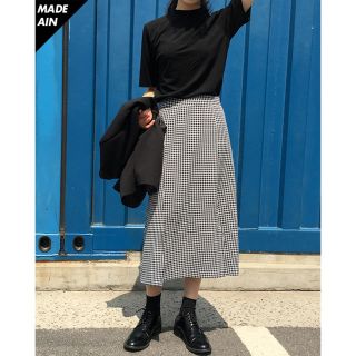 AIN gingham slit skirt (S)(ロングスカート)