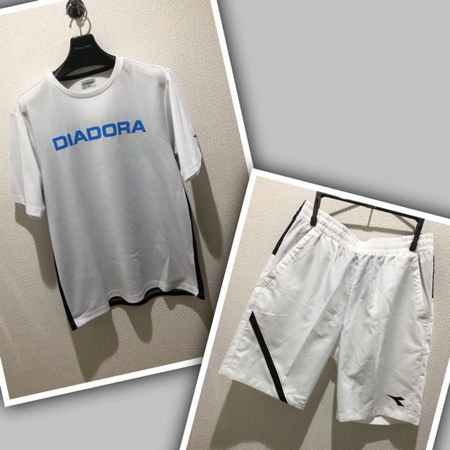 DIADORA(ディアドラ)のDIADORA  テニスウェア (Tシャツ 160+ハーフパンツＳサイズ)白 スポーツ/アウトドアのテニス(ウェア)の商品写真