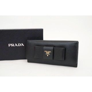 プラダ(PRADA)のPRADA プラダ リボン 2つ折り 長財布 サフィアーノレザー ブラック(財布)