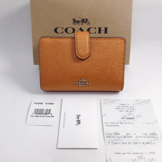 コーチ(COACH)の新品！COACH　レザー　折り財布　オレンジ系ラメ/CW(財布)
