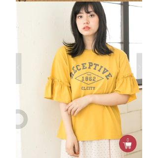 イーハイフンワールドギャラリー(E hyphen world gallery)のフリルスリーブカレッジプリントTシャツ(Tシャツ(半袖/袖なし))