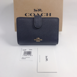 コーチ(COACH)の新品！COACH　レザー　折り財布　 Navy/CW02(財布)