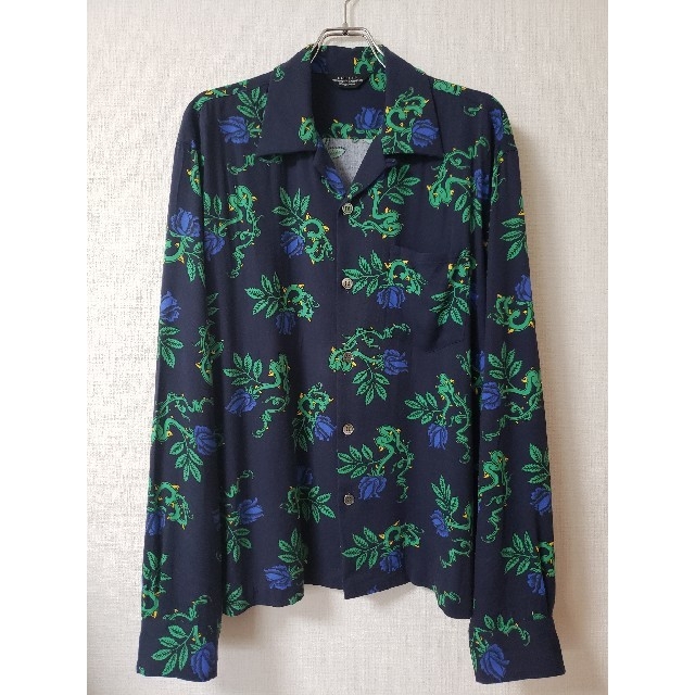 UNUSED rose pattern shirt long navy 2