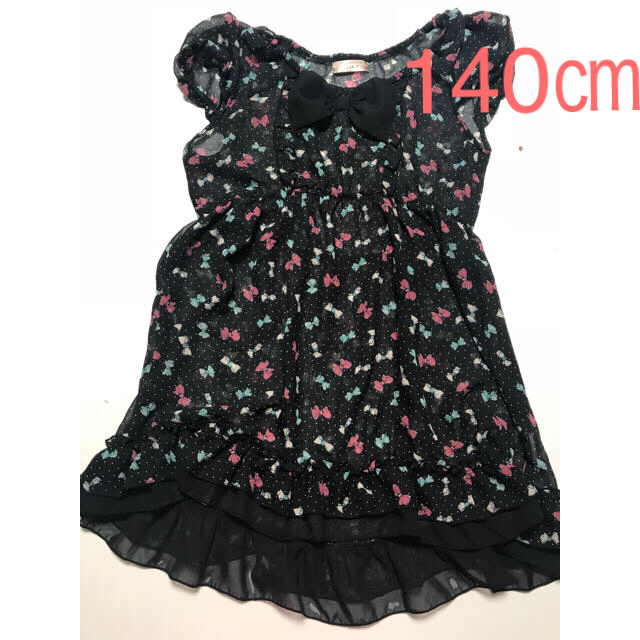 女児140 リボンシースルーワンピース キッズ/ベビー/マタニティのキッズ服女の子用(90cm~)(ワンピース)の商品写真