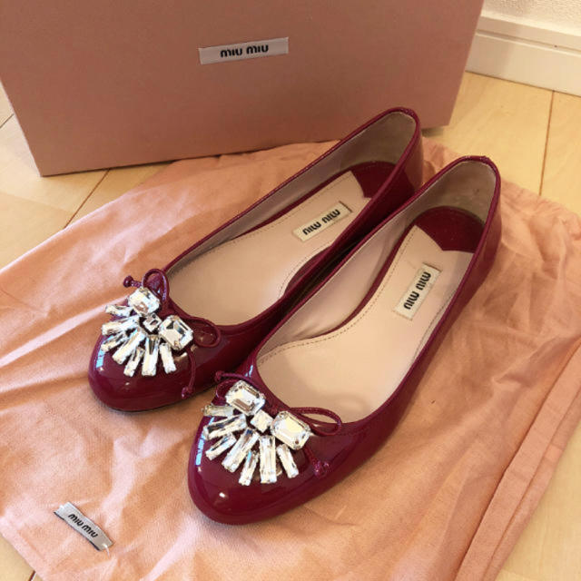 超美品❤️ miumiu ビジュー付きフラットシューズ 37.5