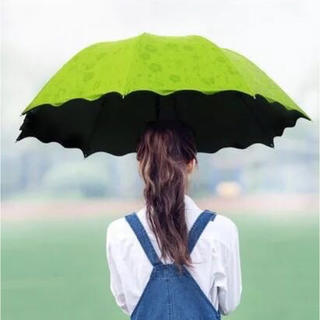 雨で小花が出現☆UVカット晴雨兼用 イエローグリーン(傘)