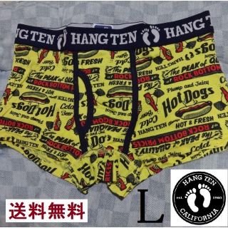 ハンテン(HANG TEN)のボクサーブリーフ Ｌ イエロー系にロゴ総柄 綿混35％ ハンテン新品サーフ(ボクサーパンツ)