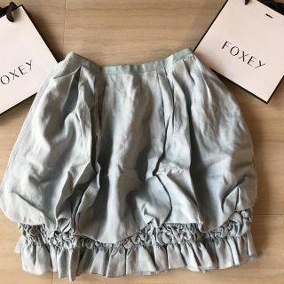 フォクシー(FOXEY)の♡極美品♡フォクシー リネンフリルスカート(ひざ丈スカート)