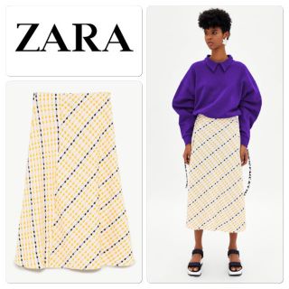 ザラ(ZARA)の新品 ZARA チェック柄 スカート ミディ丈ジャカードスカートM(その他)