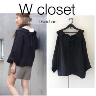 ダブルクローゼット(w closet)の1度使用しました☆麻レーヨンバックレースUP羽織りシャツ クロ(シャツ/ブラウス(長袖/七分))