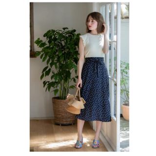 トッコ(tocco)の即完売♡新品♡トッコ♡ リブニットソー×ランダムドットワンピース ♡オフホワイト(ロングワンピース/マキシワンピース)