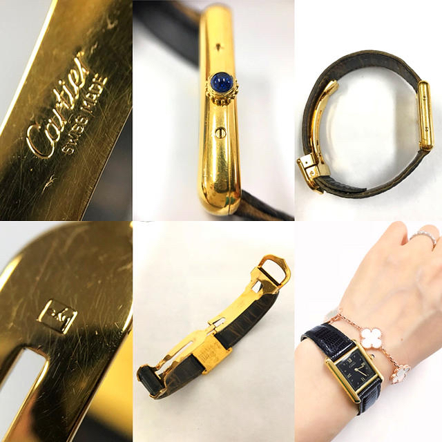 Cartier(カルティエ)のレア 正規稼働品 カルティエ タンククオーツ 925ベルメイユ 黒文字盤 レディースのファッション小物(腕時計)の商品写真