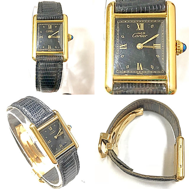 Cartier(カルティエ)のレア 正規稼働品 カルティエ タンククオーツ 925ベルメイユ 黒文字盤 レディースのファッション小物(腕時計)の商品写真