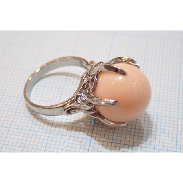 ■Pt900桃珊瑚リング 13.8mm■アンティーク 昭和レトロ 唐草■指輪■