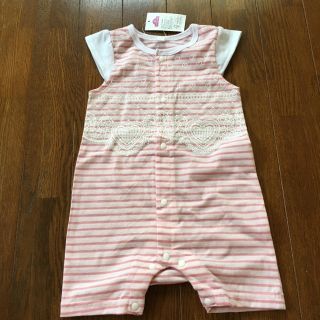 イオン(AEON)のトップバリュ 袖なしロンパース 70 新品 女の子 ボーダー ピンク　前開き(ロンパース)