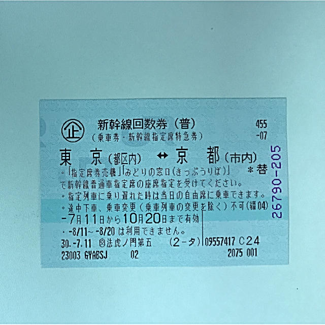 東京↔︎京都 切符鉄道乗車券