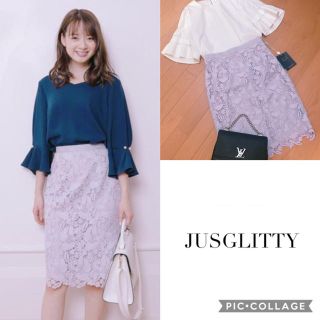 ジャスグリッティー(JUSGLITTY)の【今期新作/タグ付新品】美人百花掲載 ジャスグリッティー レース タイトスカート(ひざ丈スカート)