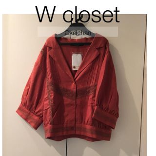 ダブルクローゼット(w closet)の新品タグ付き☆麻レーヨン開襟レース切替え羽織シャツ レンガ(シャツ/ブラウス(半袖/袖なし))