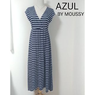 アズールバイマウジー(AZUL by moussy)の美品！AZUL BY MOUSSY　紺色×白ボーダー　ストレッチワンピース(ロングワンピース/マキシワンピース)