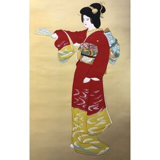 掛軸 山口芳月『序の舞』美人図 日本画 絹本 無地箱付 掛け軸 k07214の