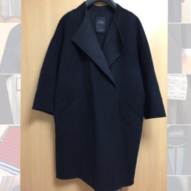 Noble(ノーブル)のノーカラーカシミヤ入りコート レディースのジャケット/アウター(ロングコート)の商品写真