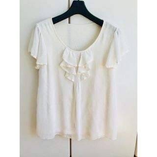 レッセパッセ(LAISSE PASSE)のレッセパッセ★シフォンフリル×レースブラウス★アイボリー(シャツ/ブラウス(半袖/袖なし))