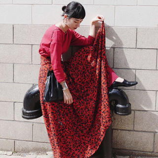 新品✨ CLANE ドットフラワースカート RED 0(ロングスカート)