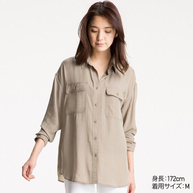 UNIQLO(ユニクロ)のユニクロ ドレープウォッシュワークシャツ（長袖） ピンク レディースのトップス(シャツ/ブラウス(長袖/七分))の商品写真