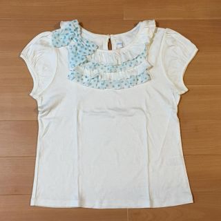 シャーリーテンプル(Shirley Temple)のシャーリーテンプルドットシフォンフリル付きカットソー美品ホワイト160(Tシャツ/カットソー)