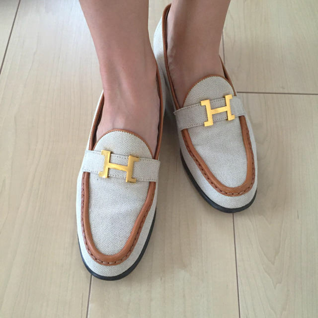 レディース【18万】Hermes エルメス キャンバス生地 ローファー