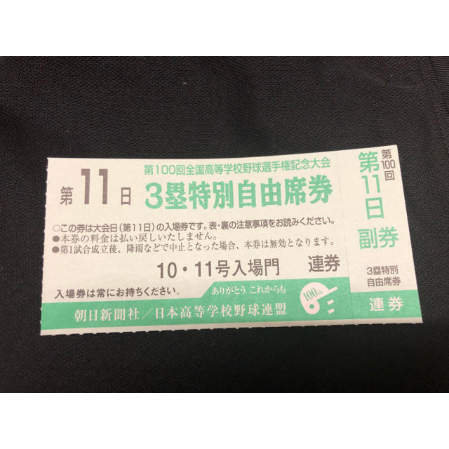 第11日 3塁特別自由席券 全国高等学校野球選手権大会 高校野球 阪神