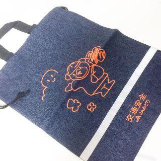 るる様専用★反射板付き アニマル巾着デニムバッグ（クマ）【新品】送料込(レッスンバッグ)