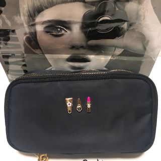 マリークワント(MARY QUANT)の3COSMETICS2  Wファスナーポーチ（ブラック）(ポーチ)