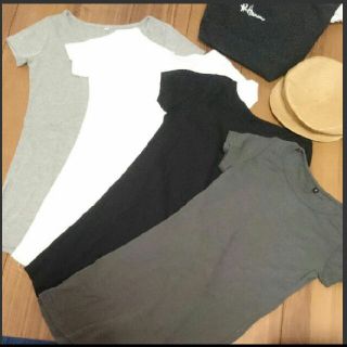 シンプルロング丈Tシャツ４点♪トップスチュニック(Tシャツ(半袖/袖なし))