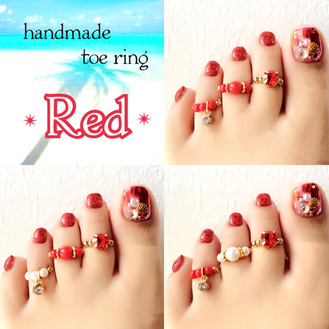 Red✴︎トゥリングset ハンドメイドのアクセサリー(リング)の商品写真