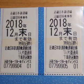 近鉄株主優待乗車券２枚　12月末まで(鉄道乗車券)