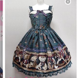 アンジェリックプリティー(Angelic Pretty)のBritish Bear JSK グリーン(ひざ丈ワンピース)