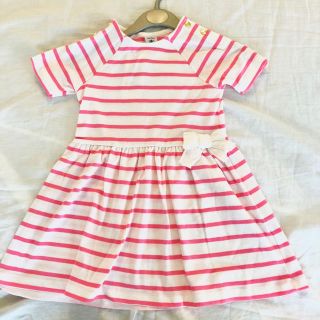 プチバトー(PETIT BATEAU)のSALE☆プチバトー 24m マリニエールリボン付き半袖ワンピース ピンク(ワンピース)