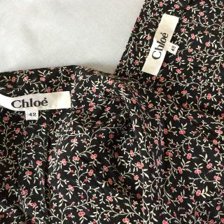 クロエ(Chloe)のクロエ ワンピース カーディガン 半袖 アンサンブル 花柄 シルク 黒 ブラック(ロングワンピース/マキシワンピース)