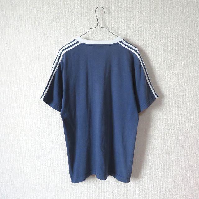 adidas(アディダス)の90s adidas ブルー×ホワイトライン Tシャツ ロゴ刺繍  レディースのトップス(Tシャツ(半袖/袖なし))の商品写真