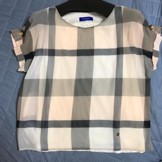 バーバリーブルーレーベル(BURBERRY BLUE LABEL)のブルーレーベル クレストブリッジ ブラウス 半袖 ピンク チェック 36(シャツ/ブラウス(半袖/袖なし))