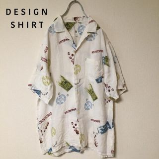 総柄シャツ マネー柄 レーヨンシャツ  オープンカラー(シャツ)