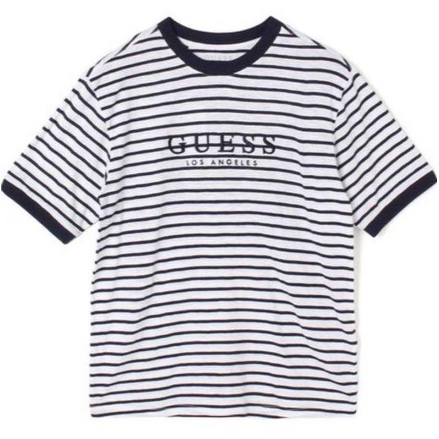 GUESS(ゲス)の新品未使用 GUESS ボーダーロゴTシャツ ブラック Lサイズ  メンズのトップス(Tシャツ/カットソー(半袖/袖なし))の商品写真