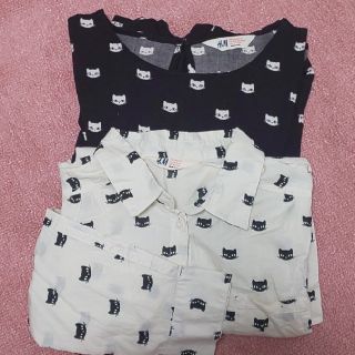 エイチアンドエム(H&M)の値下げ美品★Ｈ&Ｍ★猫プリントシャツ&ワンピースセット★ガールズ164(ワンピース)