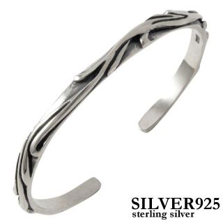 シルバー925唐草模様バングル　メンズ　ブレスレット　アクセサリー　silver(バングル/リストバンド)