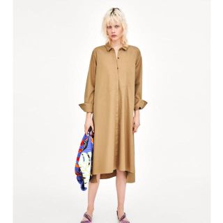 ザラ(ZARA)のZARA ショート丈 アシンメトリー ワンピース シャツワンピース(ロングワンピース/マキシワンピース)