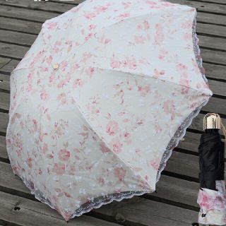 傘 パラソル 　花柄　レース　刺繍　晴雨兼用　折りたたみ　日傘　雨傘(傘)