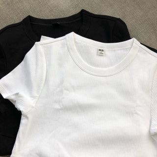 ユニクロ(UNIQLO)のユニクロ リブt ブラックSサイズ(Tシャツ(半袖/袖なし))