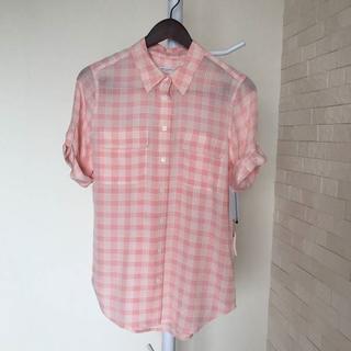 エキプモン(Equipment)の新品 エキップモン 半袖チェックシャツ S ピンク×白 / T118(シャツ/ブラウス(半袖/袖なし))